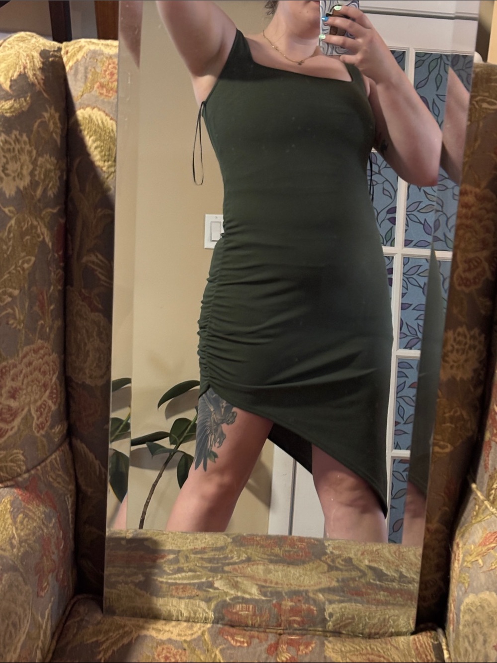Lovely Day Dark Green Asymmetrical Ruched Bodycon Dress